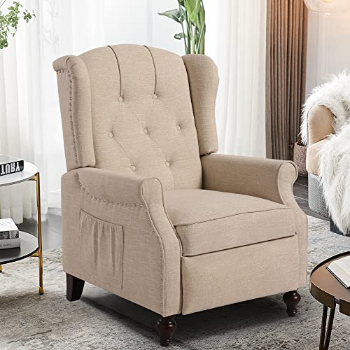 Consofa Wingback Chair with Massage and Heat, Tufted Fabric Pushback Recliner Chair, Wingback Recliner Chair with Remote Control, Padded Cushion, Wooden Legs, Small Recliners for Small Spaces