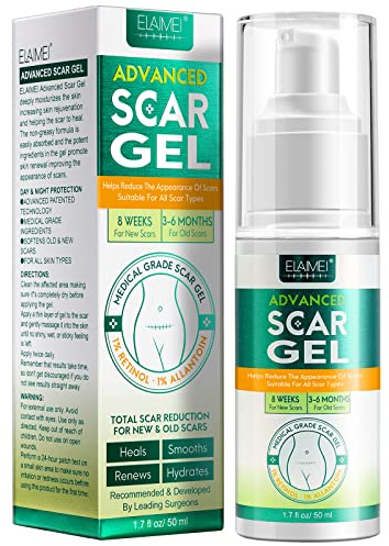 Advanced Silicone Scar Gel, Scar Removal Cream Gel, Stretch Mark Cream, Scar Cream for Old and New Scars, C-Section, Keloid, Acne Scar, Tummy Tuck, Burn, Surgery, Gentle with Vitamin E & Retinol