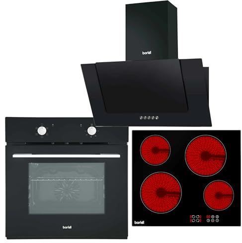 Baridi 4 Zone Ceramic Hob, 5 Function Fan-Assisted Oven & Angled Cooker Hood Bundle - DH186