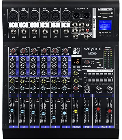 Weymic MX-60 Professional Mixer (6-Channel) for Recording DJ Stage Karaoke DSP Effector w/USB Drive