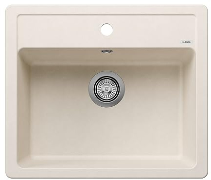 BLANCO LEGRA 6 Fregadero de granito de color blanco suave, tipo de montaje: instalación desde arriba, para armarios inferiores de 60 cm de ancho, gran volumen para un uso óptimo | superficie fácil de | [58,5 x 50 x 20,2 cm] | para armarios inferiores de 60 cm de ancho | Gran volumen de lavabo | Superficie fácil de limpiar