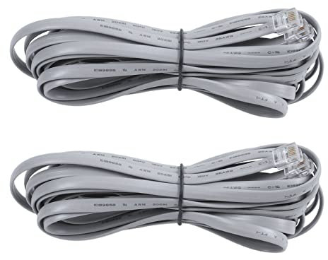 Dawafit 2X Gris Nouilles en Plastique 6P6C RJ11 M/M Cable Telephonique Plat Cable 5M 16Ft