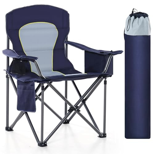 HIGH POINT SPORTS Campingstuhl Faltbar 200kg Klappstuhl Gepolstert mit Getränkehaltern Faltbarer Angelstuhl XXL mit Armlehnen Outdoorstuhl