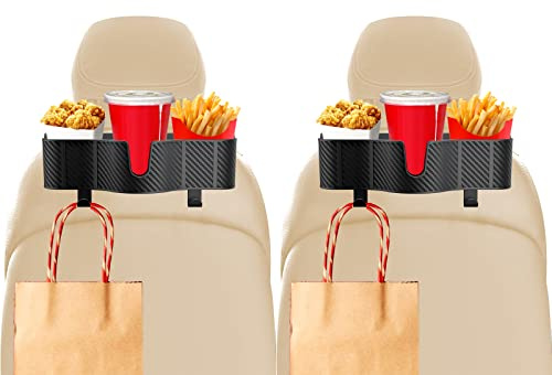 OUSHASAA 3-in-1 Car Headrest Backseat Organizer with 3.7 Backseat Cup Holder for Car, Seat Back Organizer with Hooks (2pc)