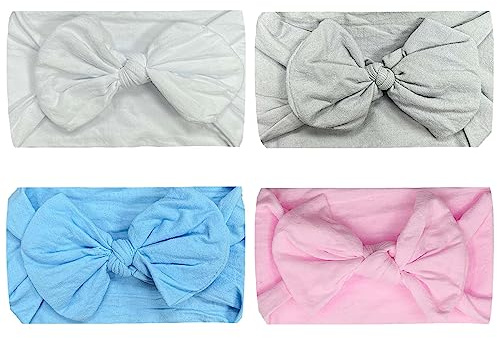 WeddHuis 4 stycken babypannband elastiskt blompannband med stor hårrosett 12 cm rosett pannband hårband för baby flickor hårtillbehör