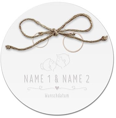 Acrylglas Ringkissen personalisiert zur Hochzeit Standesamt mit Lasergravur mit individuellen Namen und Datum klein und modern - Küssendes Paar