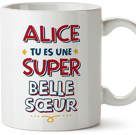 Mugffins Tasses Personnalisables pour BELLE-SŒUR - En Français - Cadeau Personalisé- Tu es Super - 11 oz / 330 ml