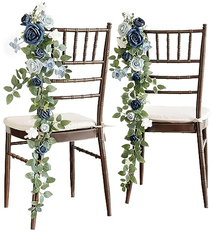 Tkasniy Hochzeit Gang Stuhl Dekorationen（1 Stück）, Dusty Rose Pew Blumen für die Hochzeitszeremonie, künstliche Fake Blumengirlande für Kirche Französisch Hochzeit Bogen Party