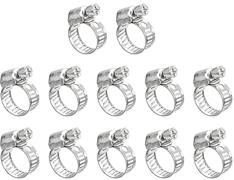 uxcell Worm Gear Hose Clamp, 12pcs 3/8 - 5/8 Adjustable Stainless Steel Hose Clamps Duct Clamp for Securing Hose, Pipe, Plumbing, Tube and Fuel Line