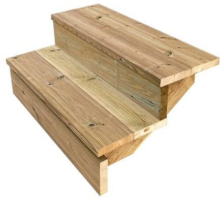 Scala esterna BERLIN, 2 gradini, Altezza 37cm, Larghezza 80cm, con alzate, Scala in kit in Legno Autoclave- Vinuovo