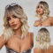 OUFEI Pelucas Rubias Ombre para Mujer Peluca Corta Ondulada con Flequillo Pelucas de Pelo Sintético Natural Resistentes al Calor para Fiesta Diaria Cosplay Wear