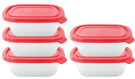 NEEZ Set Contenitori Per Alimenti (5 Scatole) 500 ml, Piccoli Contenitore Cibo, Trasparente Box, Ermetici Coperchio, Frigo & Microonde Sicuro, Plastica Food Container, Red Color