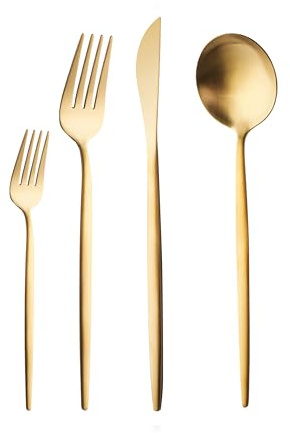 Karaca Bella Set de Couverts 24 pièces en Acier Inoxydable pour 6 Personnes, Durable et Moderne, Couverts Antirouille, Compatible Lave-vaisselle et Élégants, Finition Or Mat