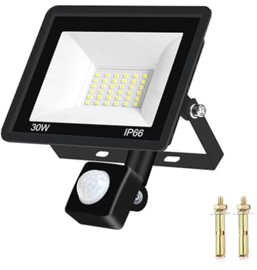 CLUHERTVY Security Lights Outdoor Motion Sensor 30W,72 LEDs Spotlight Motion Detector,IP66 Waterproof Floodlights,6500K Outside Lights with Sensor,Suitable for Garden,Backyard,Garage (30 1PCS)
