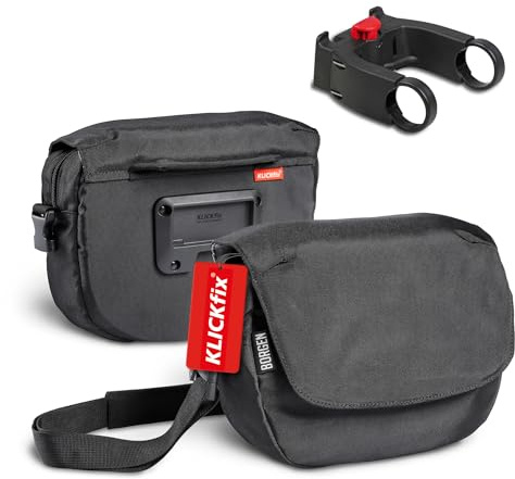 Borgen KLICKfix Lenkertasche Fahrrad, schwarz, Bundle, 5L, 2in1 Tragetasche