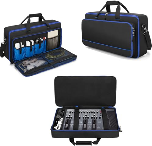 Rexmica Borsa da Trasporto per la Maggior Parte dei Pedali Multieffetto per Chitarra, Custodie da Viaggio con Scomparto per Pedaliere Chitarra, Cavo o Altri Accessori, Nero, 58x29x11 cm