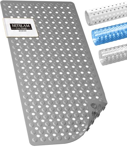 HITSLAM Badewannenmatte rutschfest, 89 x 40cm Lange Antirutschmatte Badewanne, Duschmatte rutschfest BPA Frei, Schimmelresistent & Maschinenwaschbar, Schnelltrocknend und Leicht zu Reinigen, Grau