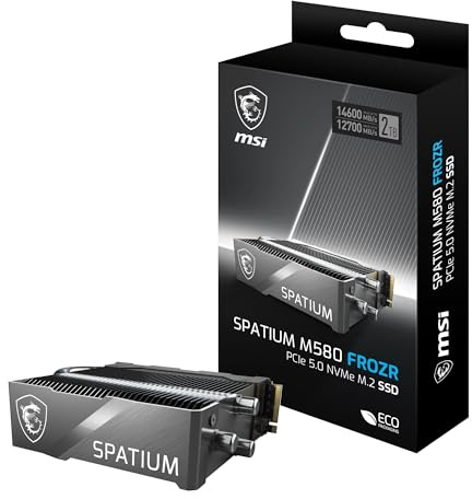 MSI Gaming SPATIUM M580 PCIe 5.0 NVMe M.2 2TB FROZR SSD Interno (PCIe Gen5, NVMe 1.4, M.2 2280, Lectura 14600MB/S, Escritura 12700MB/S, 2TB)