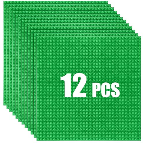 HUIZDQ 12 Stück Klassische Grundplatten für Bauklötze, 100% kompatibel mit Allen großen Marken, mit 32 X 32 Noppen, (Grün)