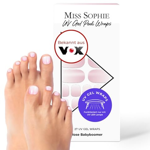 Original Miss Sophie UV Gel Pedi Wraps Rose Babyboomer I Nagelfolien für UV Pedicure I 27 Stück UV-Gel-Pediküre Wraps einfarbig I Nagelsticker für Fußnägel I Pediküre Nagelfolien