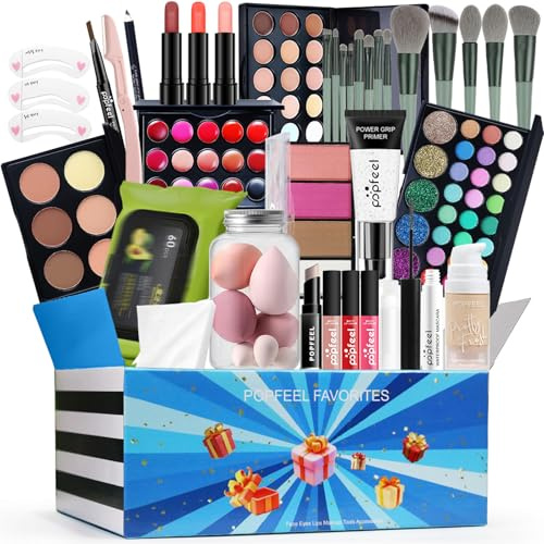LHLXZQ Professionelles Schmink Set, Exquisites Kosmetik Starter Kit#8 | mit Lidschatten Lipgloss Rouge Concealer Lippenstift Mascara Pinsel usw, Multifunktionales Makeup Set für Teenager und Frauen