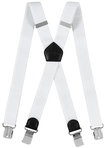 Cokaca Hosenträger Herren in X-Form, Hosenträger Breit 3,8 cm Elastisch und Längenverstellbar, mit Sehr Starken 4 Metall Clip Sehr Gut Geeignet für Große oder Schwere Menschen (Weiß)