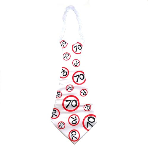 Happium Cravate d'anniversaire « Happy 70 » - Fournitures de fête par âge 70 - Idées et décorations - Écharpe d'anniversaire amusante - Rouge 70 - Cravate blanche, blanc, Measuring approx. 60 x 28 cm
