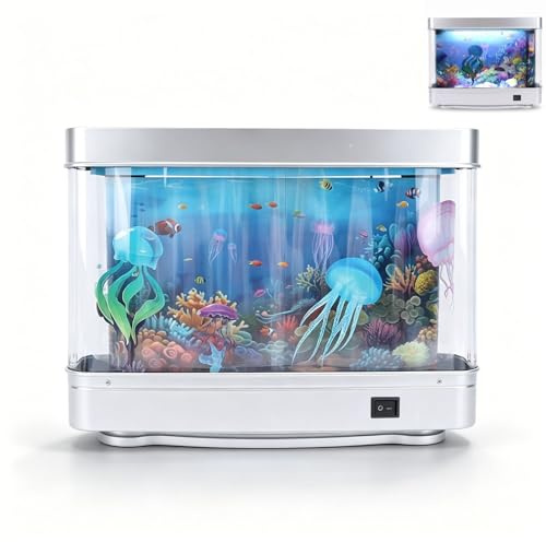 Künstliches Aquarium mit Beweglichen Quallen, Mini-Fake-Dekorationslampe, Nachtlicht für Desktop-Schlafzimmerdekoration