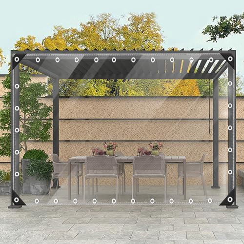 Ezcasch Plane mit Ösen Transparent Nach Maß, 1x1m Abdeckplane, Innerhalb von 8x8m, Durchsichtige Plane 420g/m² Wasserdicht Klare Abdeckfolie Windschutz für Außenbereich