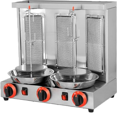 LwiftGal Countertop Kebab Cooker Rotating Roaster Machine, Vertical Gas Doner Kebab Gyro Grill Rotisserie, Barbecue Grill Gas Professional Vertical Rotisserie Oven,silver-L