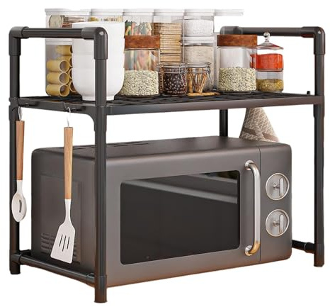 Estante para horno de microondas, estante de microondas de 2/3 niveles, estantes de panadería para cocinas, soporte ajustable para microondas, almacenamiento de encimera de cocina resistente con