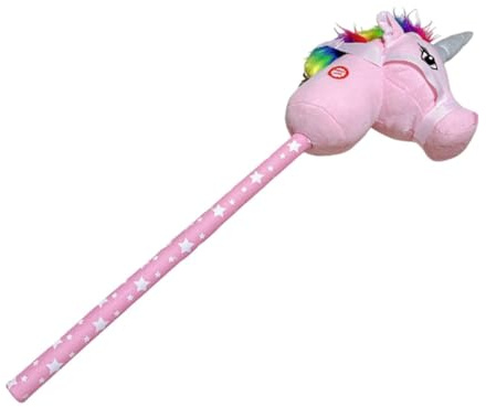 MagiDeal Plüschstab-Pferd, Plüsch-Reitstock, tragbares Halloween-Hobbypferd auf einem Stab, Musikstab-Tier zum Springen im Freien, Rosa Regenbogen