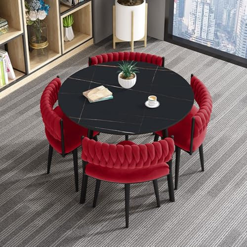 RUANLOV Esszimmertisch für 4 Personen, Tisch Wohnzimmer, Mid-Century Freizeittisch, Runder Esstisch und 4 StüHle, Modernes FreizeitmöBel für KüChe, Lounge, Verhandlungstisch und Stuhl (A 80CM)