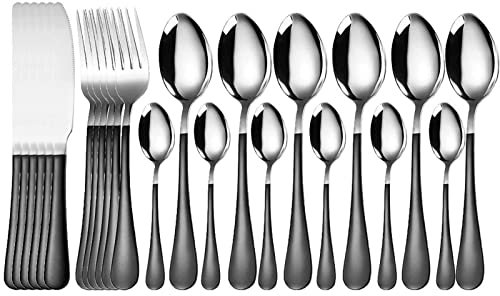 HONGYEMY Besteck-Sets 24-teilig 18/10 Edelstahl Besteck-Set Gold Geschirr-Set Gabel Messer Löffel Geschirr-Set Besteck-Set Silberbesteck-Set Edelstahl