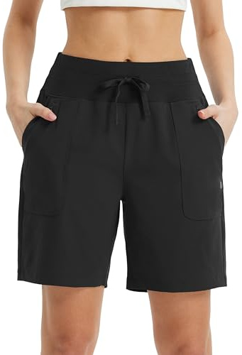 BALEAF dam 18 cm löparshorts med dragkedja löpshorts andas löparbyxor kort solskydd sportshorts lätt, svart, XL