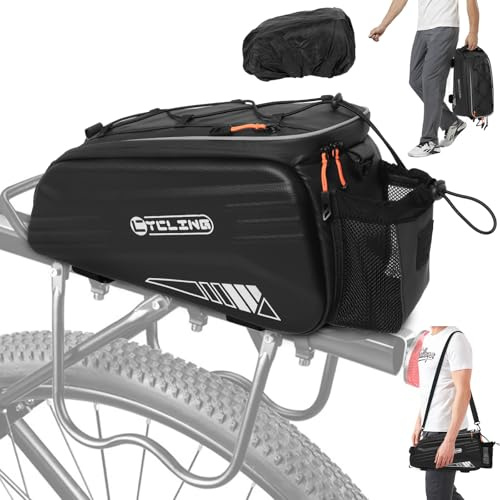 HuiJuKeJi 3 in1 Fahrrad Gepäckträgertasche, 9L Wasserdicht Reflektierend Bike Saddle Bag Multifunktionale Bike Rear Rack Bag mit Shoulder Strap Rucksackfunktion für Radfahren Pendeln Camping (A1)