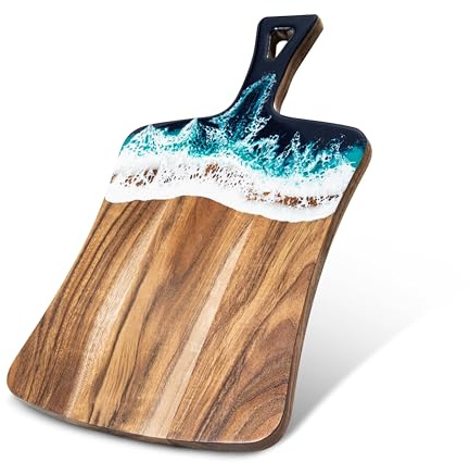 Resin Cutting Board with Handle 14L x 8.6W Green Ocean Wave Charcuterie Boards for Meat Fan Cheese Board Bread Serving Board Kitchen Tools