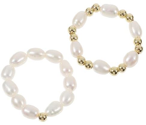Holibanna Perlenringe Damen 2 Stück Stretchringe Aus Süßwasserperlen Elegant Langlebig Komfortabel Schmuck Geschenk