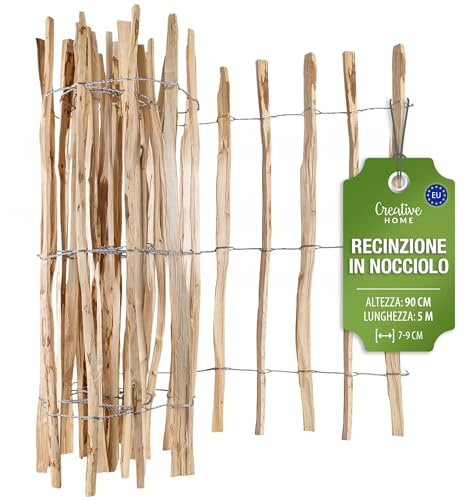 Creative Home trästaket 90cm högt och 5 m långt | hasselnötsstaket | rullstaket | lamellavstånd 7-9 cm | trädgårdsstaket Perfekt som gräsmatta kantning blomsterbädd kantning gjord av hasselnöt
