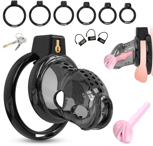 AMZII F-8.0 Peniskäfig Silikon Chastity Cage Male,Deluxe Keuschheitsgürtel für Herren,mit Fake Frau Pussy Penis Plug + 6 Chastity Penis Ring,Keuschheitskäfig Herren Gay Sexspielzeug (M)