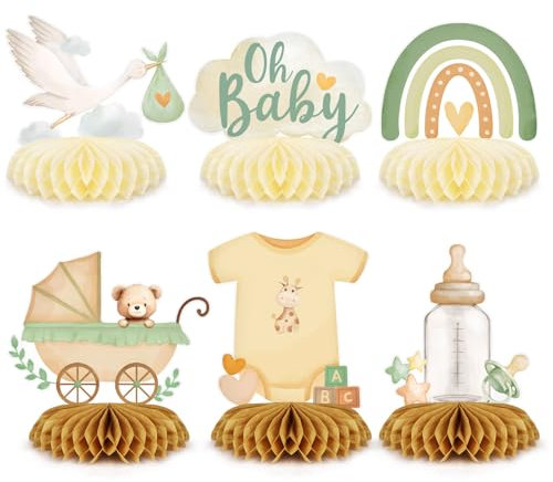 BETESSIN 6pcs Decoración Baby Shower Niño, Centro de Mesa Fiesta Bebé Recién Nacido, Decoración Adorno Mesa Base Panal para Fiesta Baby Shower Recién Nacido Cumpleaños Niño
