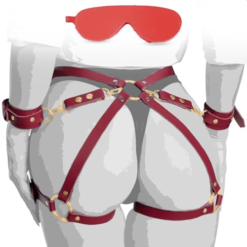 BDSMAGE Kit de bondage sexuel avec menottes, bandeau, ceinture à sangles croisées, jouets sexuels SM pour adultes, pour hommes, femmes et couples, jeux de bondage, jouets sexuels de contention