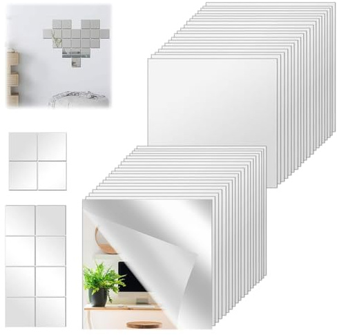 25 Pezzi Adesivo da Parete a Specchio, piccoli specchi quadrati da 7,5 cm, piastrelle a specchio autoadesive in acrilico, per decorazione fai da te, armadio, bagno, soggiorno, camera da letto