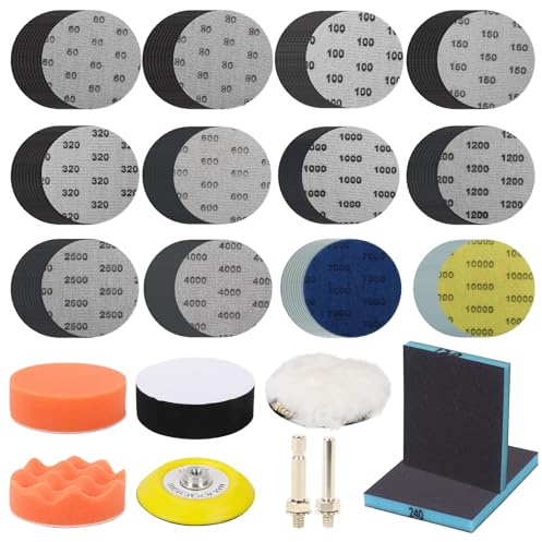 Miosugo Set di 129 punte lucidanti per avvitatore a batteria, 75 mm/3 pollici, per lucidatura, levigatura, cera