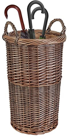Willow Wicker Umbrella Stand with Handles Rustic Style Hallway Kitchen Porch Umbrella Storage Basket (Large Round)