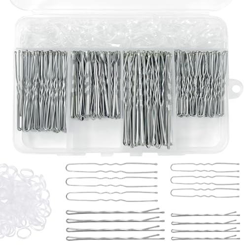 300 Pièces Epingle Cheveux Femme, avec Élastiques Transparentes | Pinces Chignon U Epingle 2 pouce 2,36 pouce, Pinces à Cheveux 2 pouce 2,75 pouce avec Boîte de Rangement (Argent)