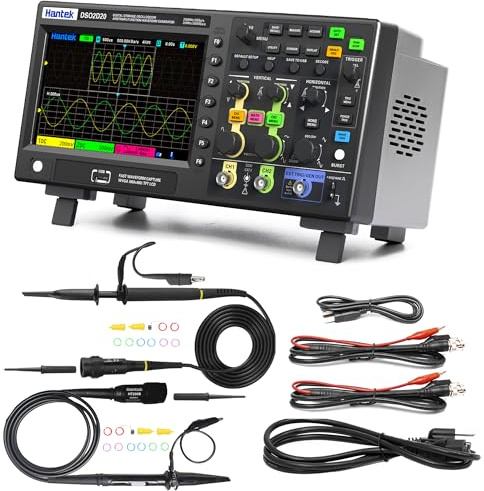 Hantek Digital Oscilloscope DSO2D20 200 MHz with Dual Channels Lab Oscilloscope 2GSa/s Sample Rate with 1CH 25MHz Arbitary Waveform Generator 7 inch LCD (200MHz/2+1CH/Hantek DSO2D20)