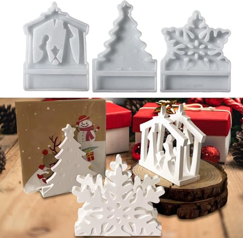 Silikonformen Gießformen Weihnachten, 3er Silikonform Krippe Weihnachtsbaum Schneeflocken Gießformen Silikon Weihnachten Gips Zum Gießen Aufbewahrungshalterung Silikonform Weihnachten (A)