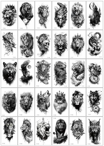 XPEX 30 Fogli Inkster Tattoo,Tatuaggi Temporanei Per Uomini Donne e Bambini,Mezzo Braccio Adesivi Tatuaggi Finti Realistici Impermeabili Per Adulti Avambraccio Spalla Collo Mano