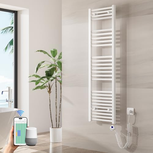 Heilmetz Badheizkörper Elektrisch mit Smart WiFi Heizstab 500W Leistung 1400 x 400 mm Weiß Gerade Bad Heizkörper Handtuchwärmer Handtuchtrockner mit Thermostat Timer